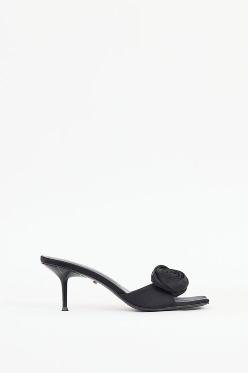 Raye Black Satin Floral Sandal