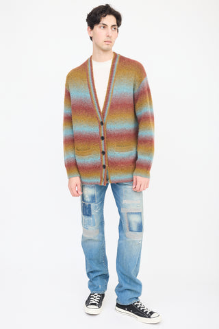 Re/Done Red 
Multicolour Wool Striped Cardigan