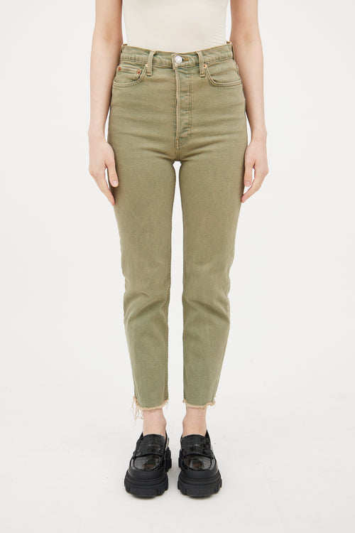 Re/done Green Skinny Raw Hem Jeans