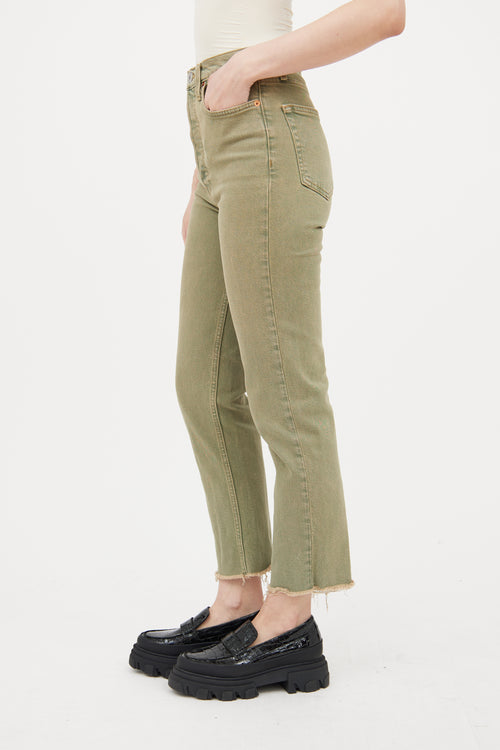 Re/done Green Skinny Raw Hem Jeans