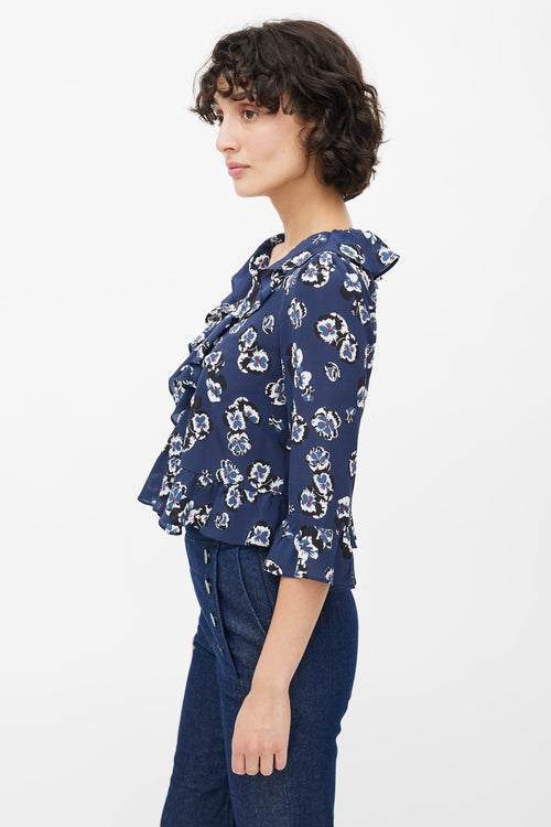 Réalisation Par Blue Silk Floral Ruffled Blouse