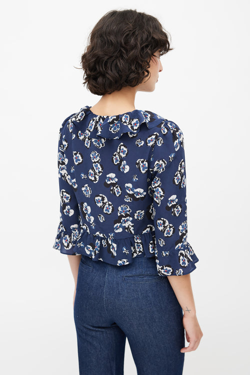 Réalisation Par Blue Silk Floral Ruffled Blouse