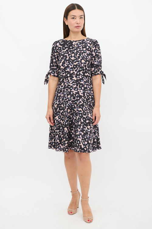 Rebecca Taylor Black 
Pink Silk Floral A-Line Dress