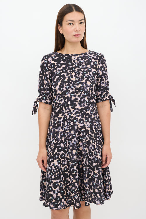 Rebecca Taylor Black 
Pink Silk Floral A-Line Dress