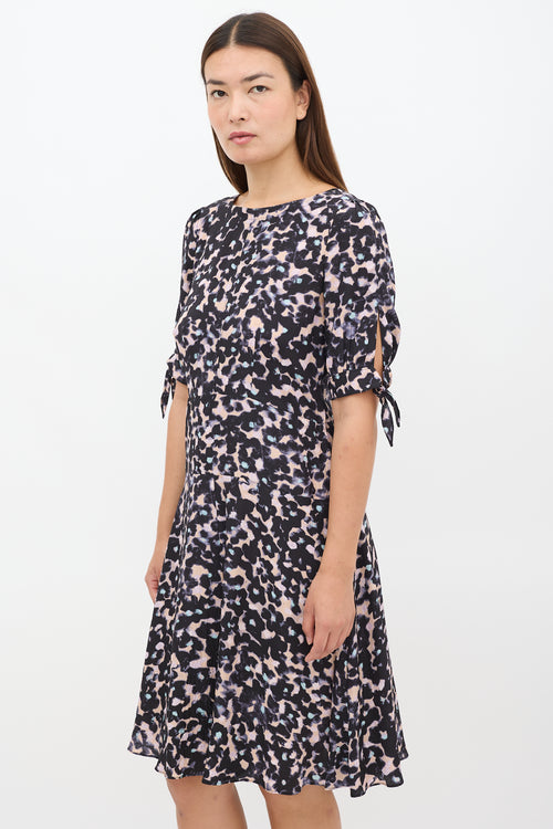 Rebecca Taylor Black 
Pink Silk Floral A-Line Dress