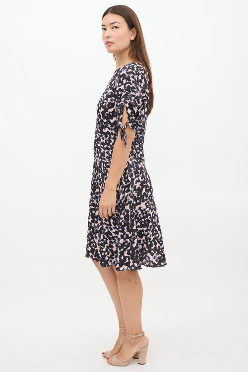 Rebecca Taylor Black 
Pink Silk Floral A-Line Dress