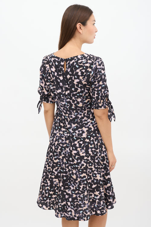 Rebecca Taylor Black 
Pink Silk Floral A-Line Dress