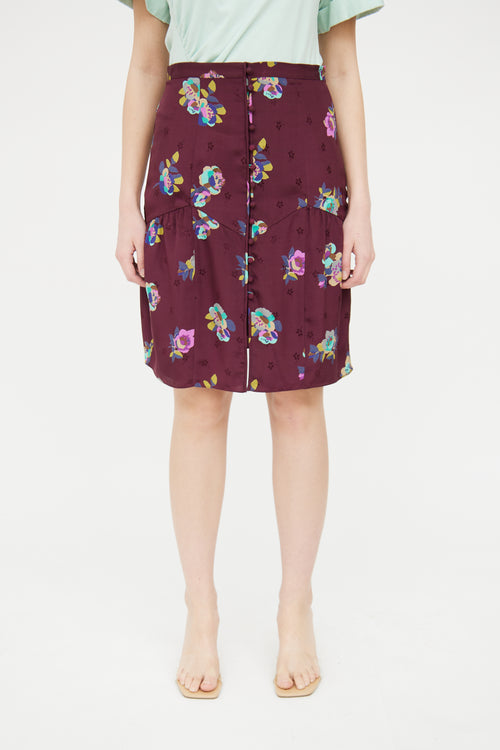 Rebecca Taylor Burgundy Silk Floral Skirt