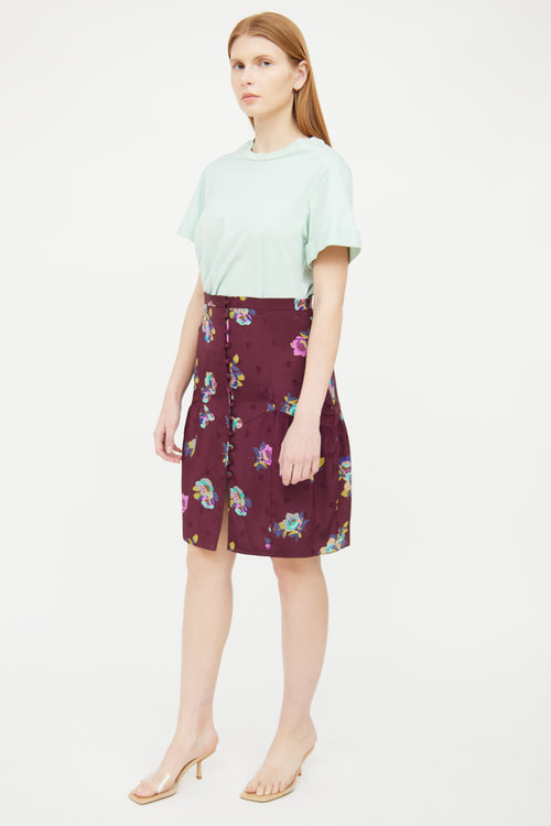 Rebecca Taylor Burgundy Silk Floral Skirt