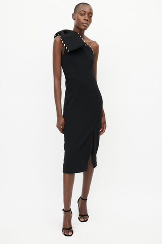 Rebecca Vallance Black Pearl Embellished One Shoulder Dress