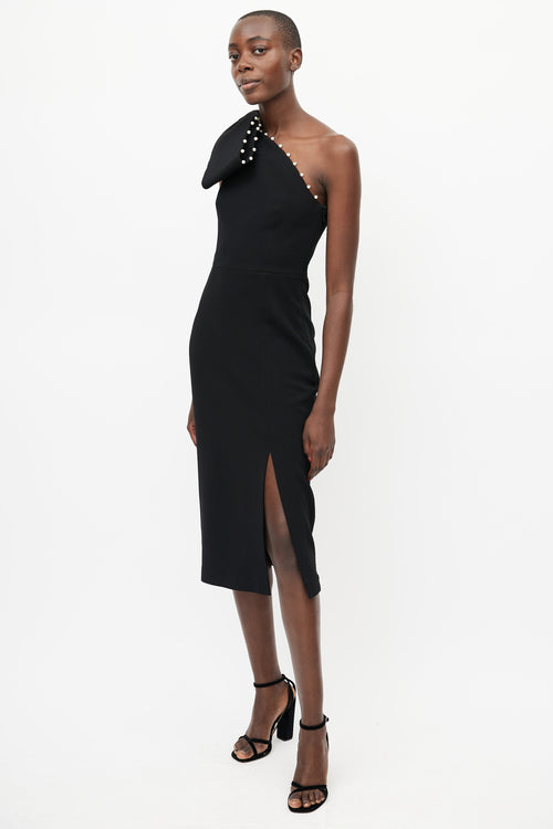 Rebecca Vallance Black Pearl Embellished One Shoulder Dress