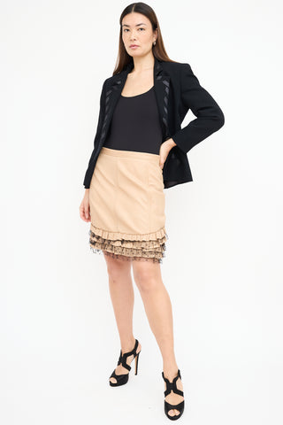 Red Valentino Beige Leather Ruffle Hem Skirt