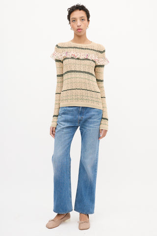 Red Valentino Beige 
Multi Crochet Ruffle Sweater