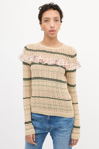 Red Valentino Beige 
Multi Crochet Ruffle Sweater