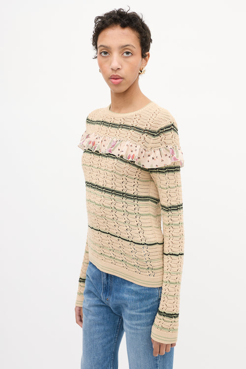 Red Valentino Beige 
Multi Crochet Ruffle Sweater