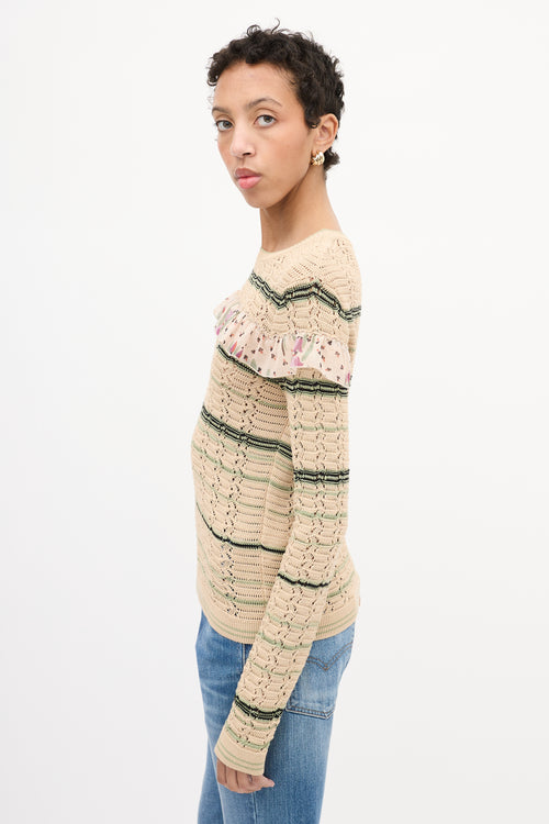 Red Valentino Beige 
Multi Crochet Ruffle Sweater