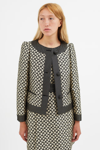 Red Valentino Black 
Cream Floral Brocade Blazer