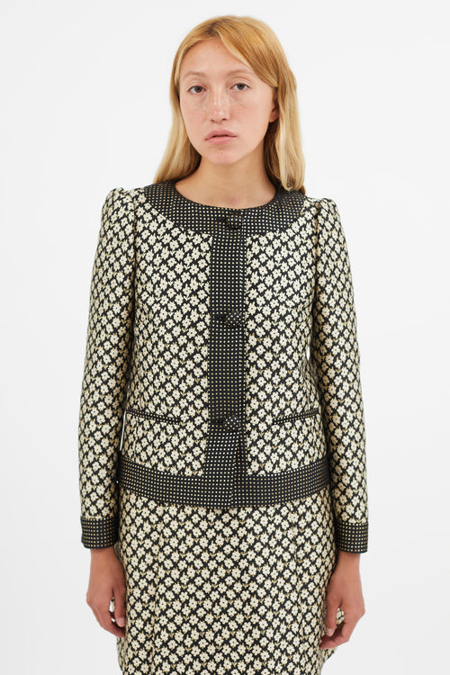 Red Valentino Black 
Cream Floral Brocade Blazer