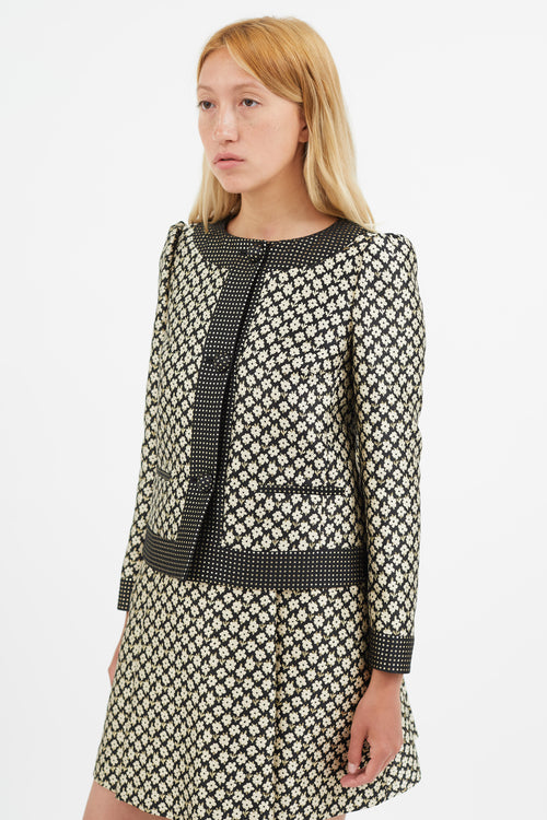 Red Valentino Black 
Cream Floral Brocade Blazer