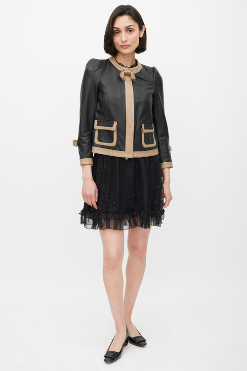 Red Valentino Black 
Beige Leather Bow Jacket