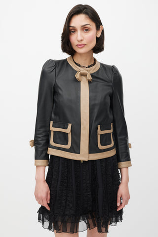 Red Valentino Black 
Beige Leather Bow Jacket