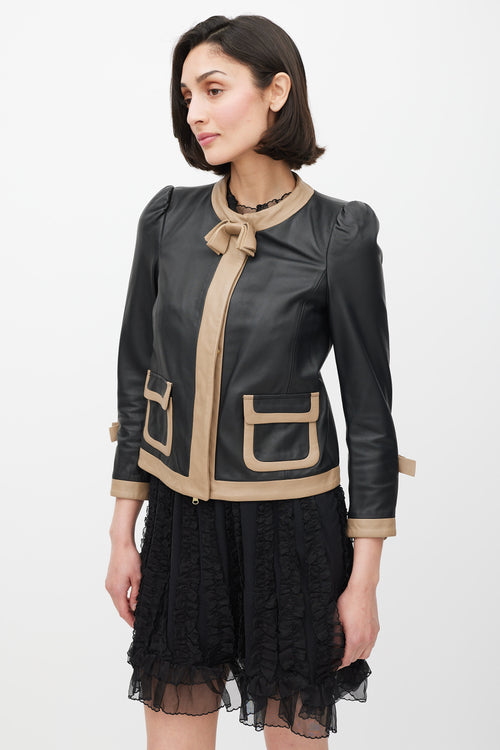 Red Valentino Black 
Beige Leather Bow Jacket