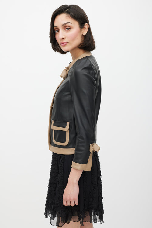 Red Valentino Black 
Beige Leather Bow Jacket