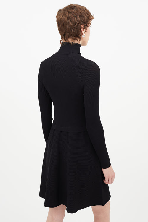 Red Valentino Black Belted Jewel Turtleneck Dress