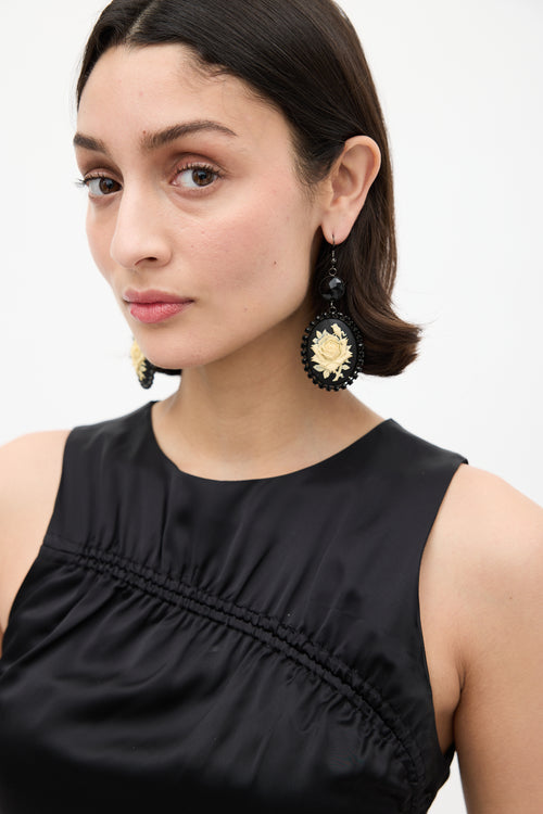 Red Valentino Black 
Cream Rose Cameo Drop Earrings