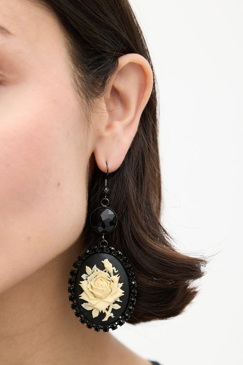 Red Valentino Black 
Cream Rose Cameo Drop Earrings