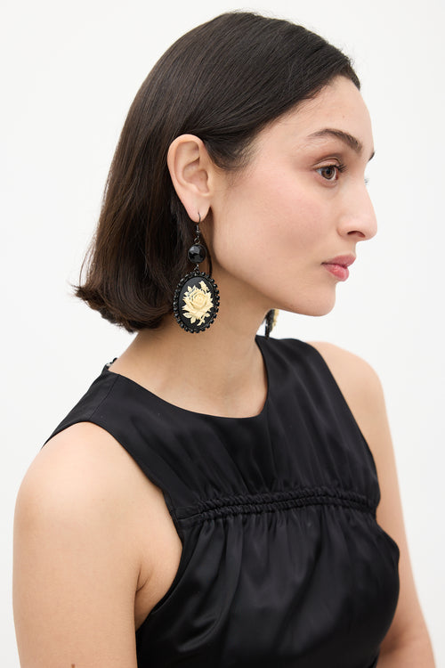 Red Valentino Black 
Cream Rose Cameo Drop Earrings