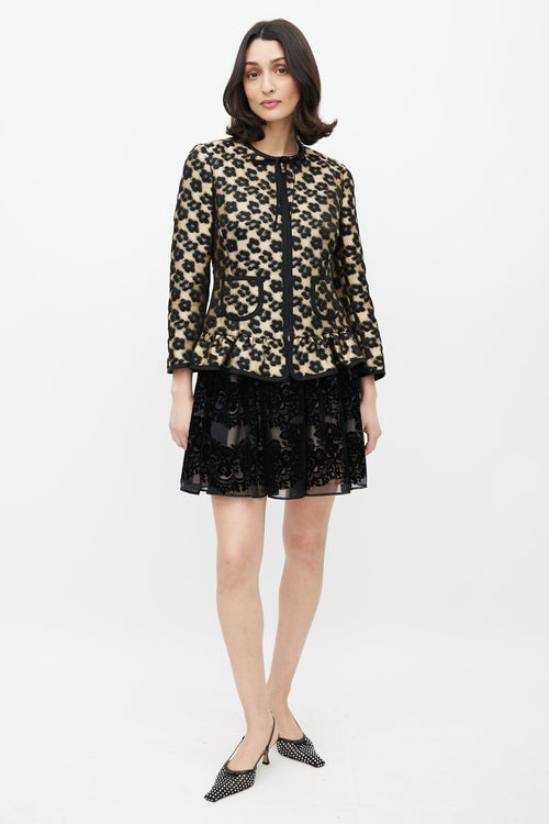 Red Valentino Black 
Gold Floral Jacquard Jacket