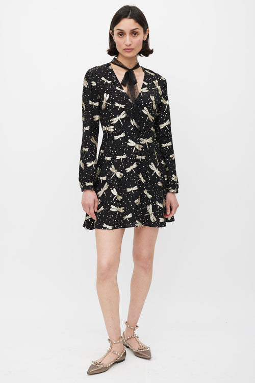 Red Valentino Black 
Gold Glitter Embellished A-Line Dress