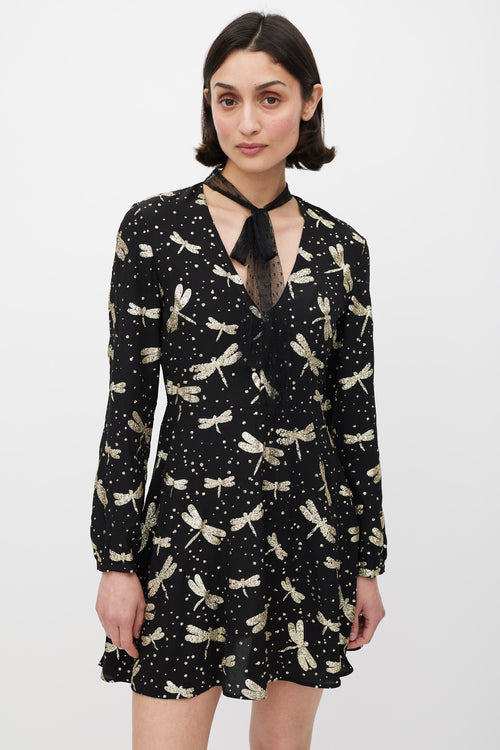 Red Valentino Black 
Gold Glitter Embellished A-Line Dress