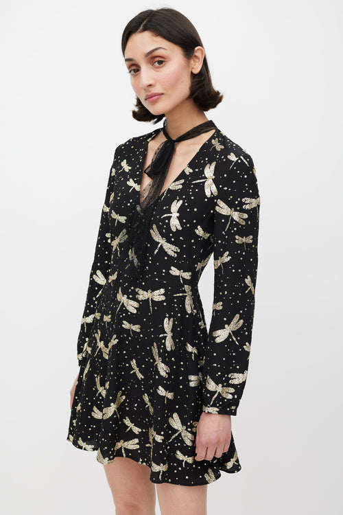 Red Valentino Black 
Gold Glitter Embellished A-Line Dress