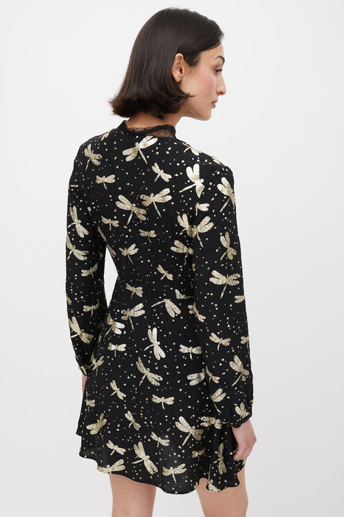 Red Valentino Black 
Gold Glitter Embellished A-Line Dress