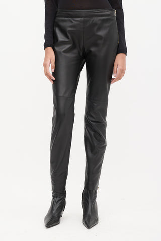 Red Valentino Black Leather Zip Skinny Trouser