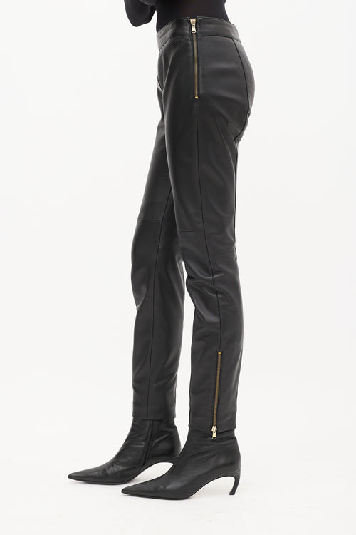 Red Valentino Black Leather Zip Skinny Trouser