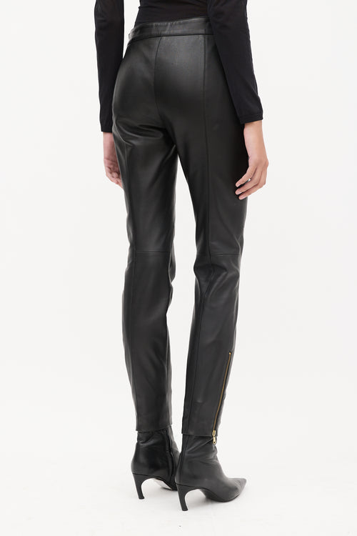 Red Valentino Black Leather Zip Skinny Trouser