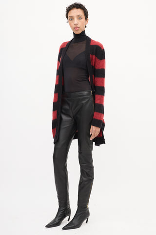 Red Valentino Black Leather Zip Skinny Trouser