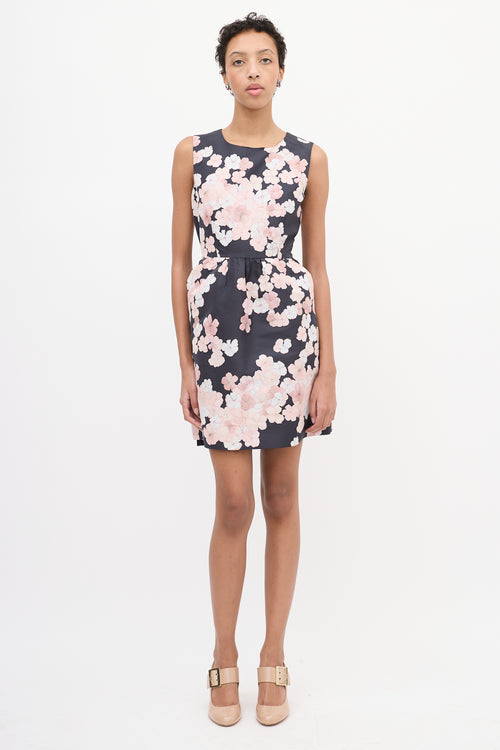 Red Valentino Black 
Light Pink Satin Floral Dress