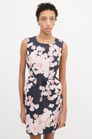 Red Valentino Black 
Light Pink Satin Floral Dress