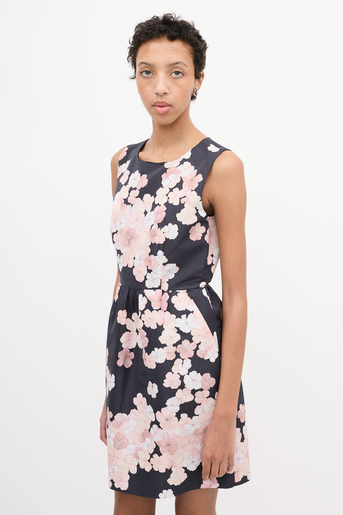 Red Valentino Black 
Light Pink Satin Floral Dress