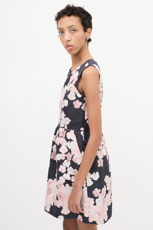 Red Valentino Black 
Light Pink Satin Floral Dress