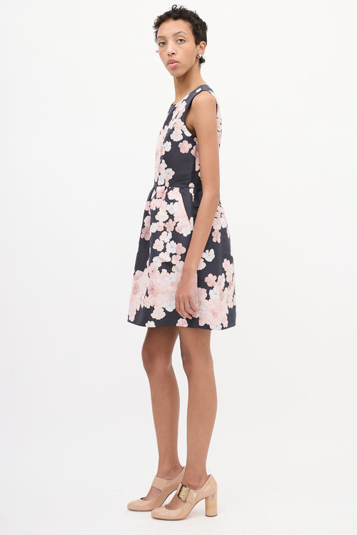 Red Valentino Black 
Light Pink Satin Floral Dress