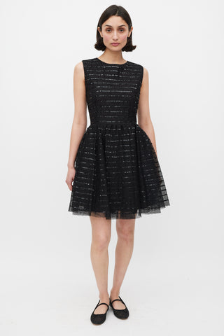 Red Valentino Black Mesh Sequinned Stripe A-Line Dress