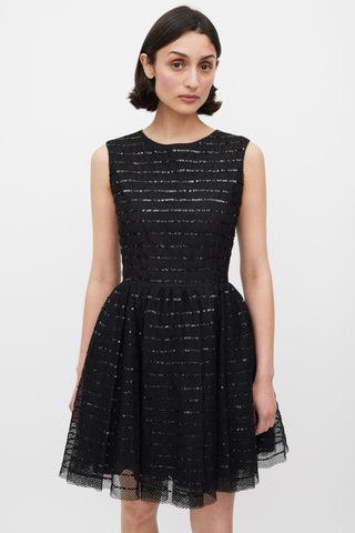 Red Valentino Black Mesh Sequinned Stripe A-Line Dress