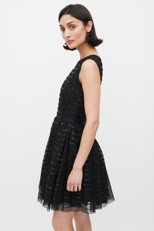 Red Valentino Black Mesh Sequinned Stripe A-Line Dress