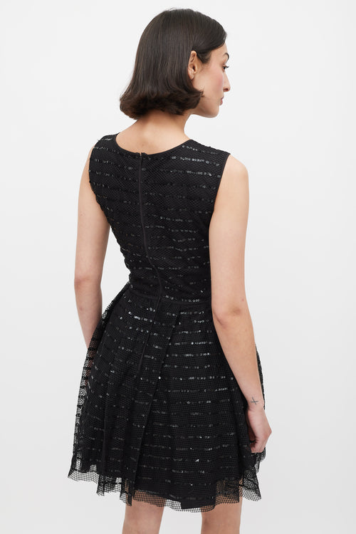 Red Valentino Black Mesh Sequinned Stripe A-Line Dress