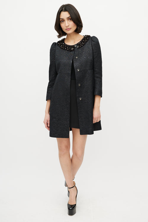 Red Valentino Black Metallised Brocade Coat